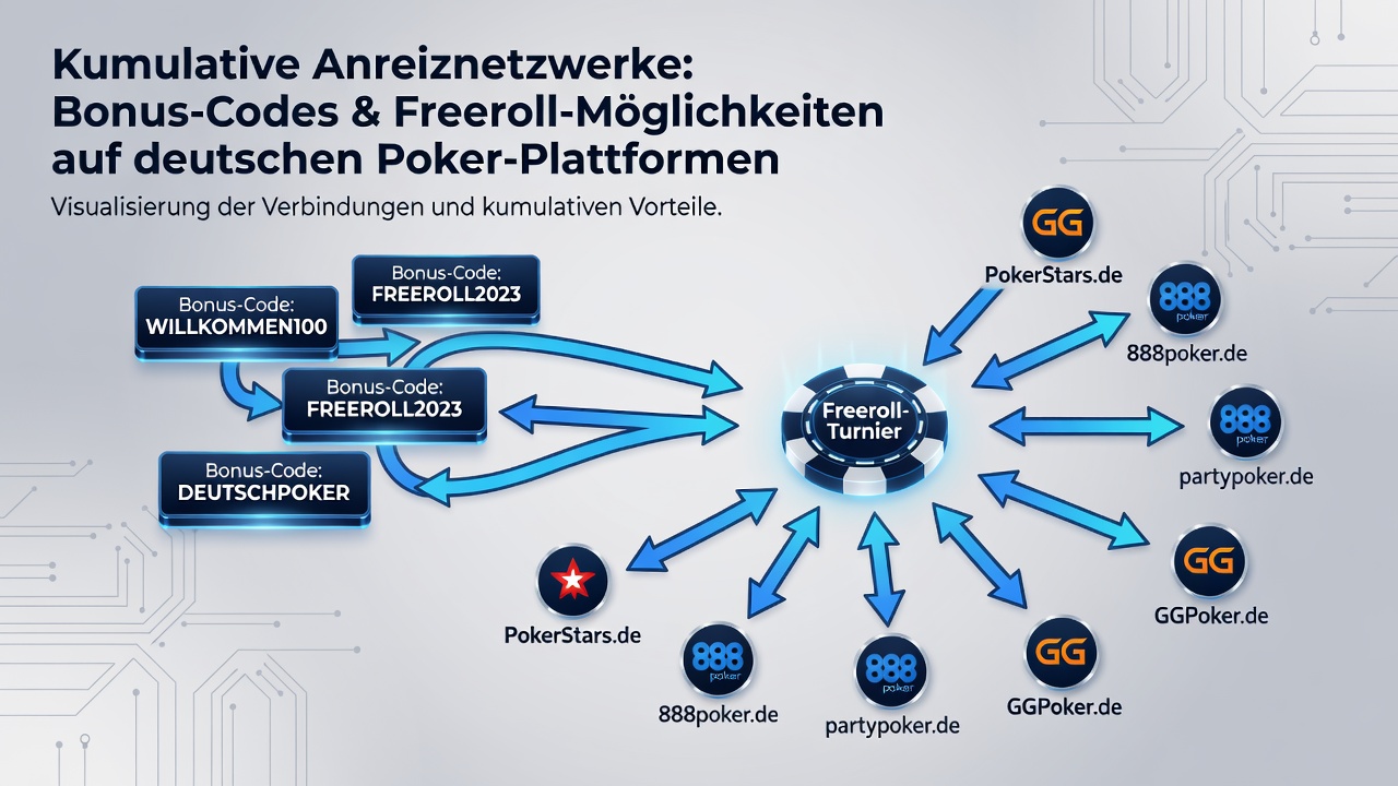 Darstellung vernetzter Bonusstrukturen auf deutschen Poker-Plattformen mit Fokus auf Codes und Freerolls