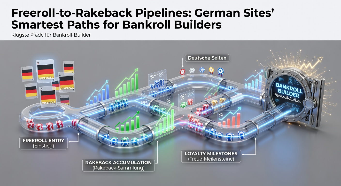Spieler am Laptop bei einem Freeroll-Turnier auf einer deutschen Pokerplattform, mit Bankroll-Wachstumskurve im Hintergrund
