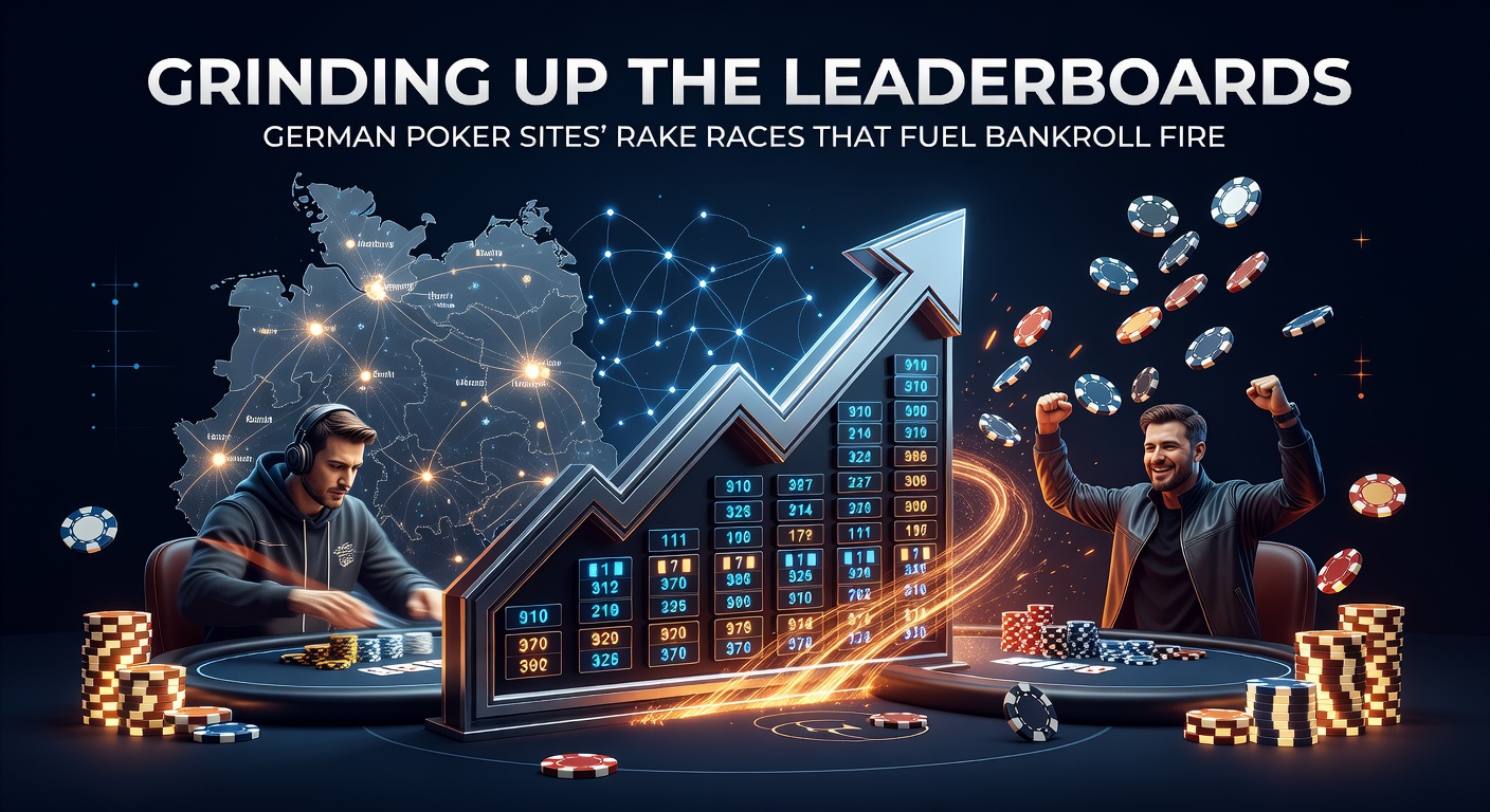 Poker-Spieler am Leaderboard mit steigenden Rängen und Preisen in einem intensiven Rake Race auf einer deutschen Plattform