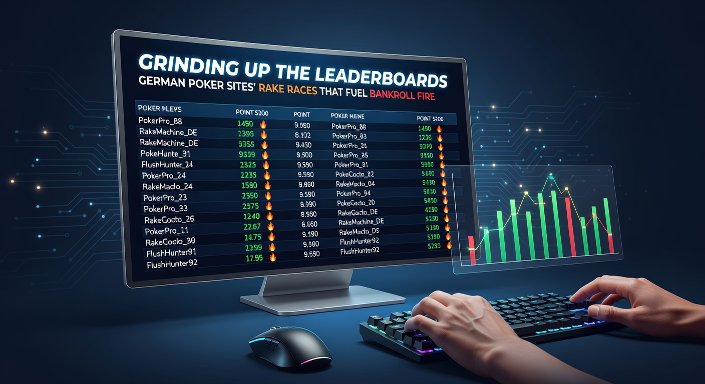 Detailliertes Leaderboard-Screenshot mit Top-Spielern, Rake-Stats und Preispools während eines laufenden Rake Races auf einer deutschen Pokerseite