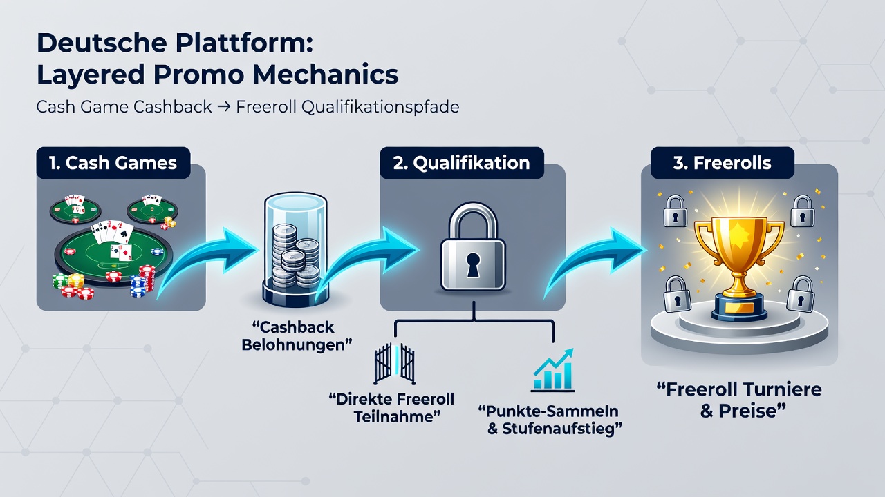 Illustration der Verbindung zwischen Cashback-Ebenen und Freeroll-Qualifikationswegen in deutschen Poker-Umgebungen