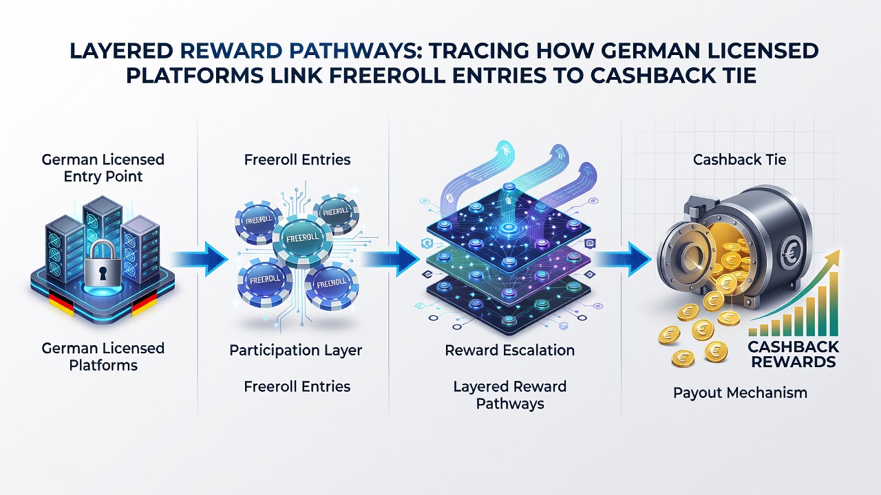 Illustration der Verknüpfung von Freeroll-Einträgen mit VIP-Meilensteinen und Cashback-Tiers auf regulierten Plattformen