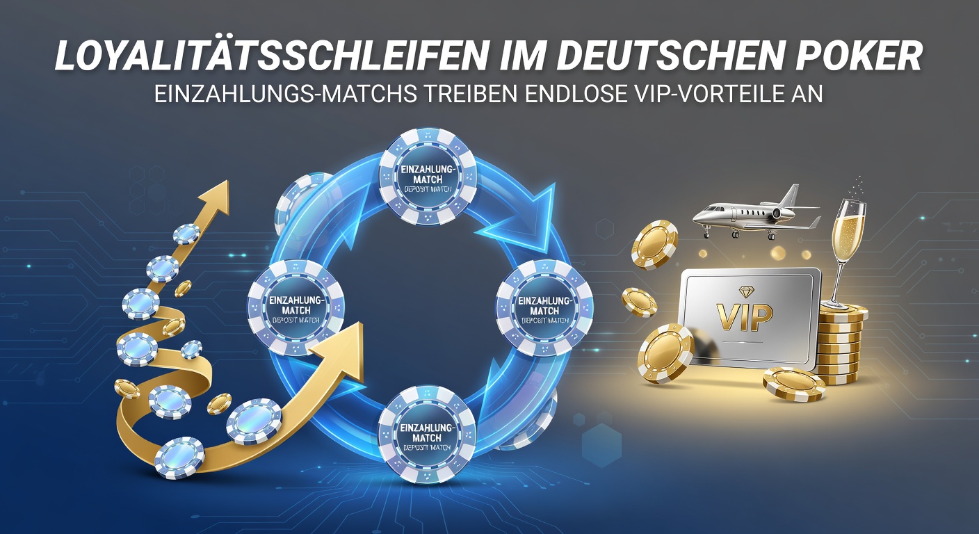 Grafik eines endlosen Loyalty Loops im Poker, mit Einzahlungen, Matches und steigenden VIP-Stufen