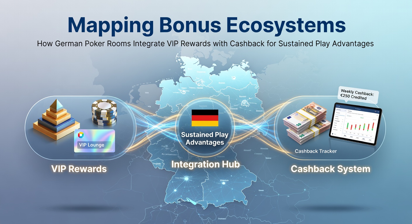 Darstellung eines Bonus-Ökosystems mit VIP-Stufen und Cashback-Integration auf deutschen Poker-Plattformen