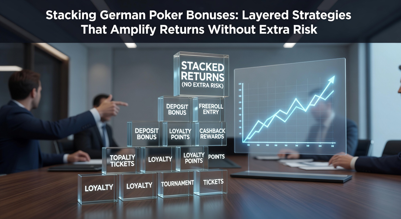 Grafik zeigt gestapelte Poker-Boni mit aufsteigenden Gewinnkurven auf deutschem Pokerseiten-Hintergrund