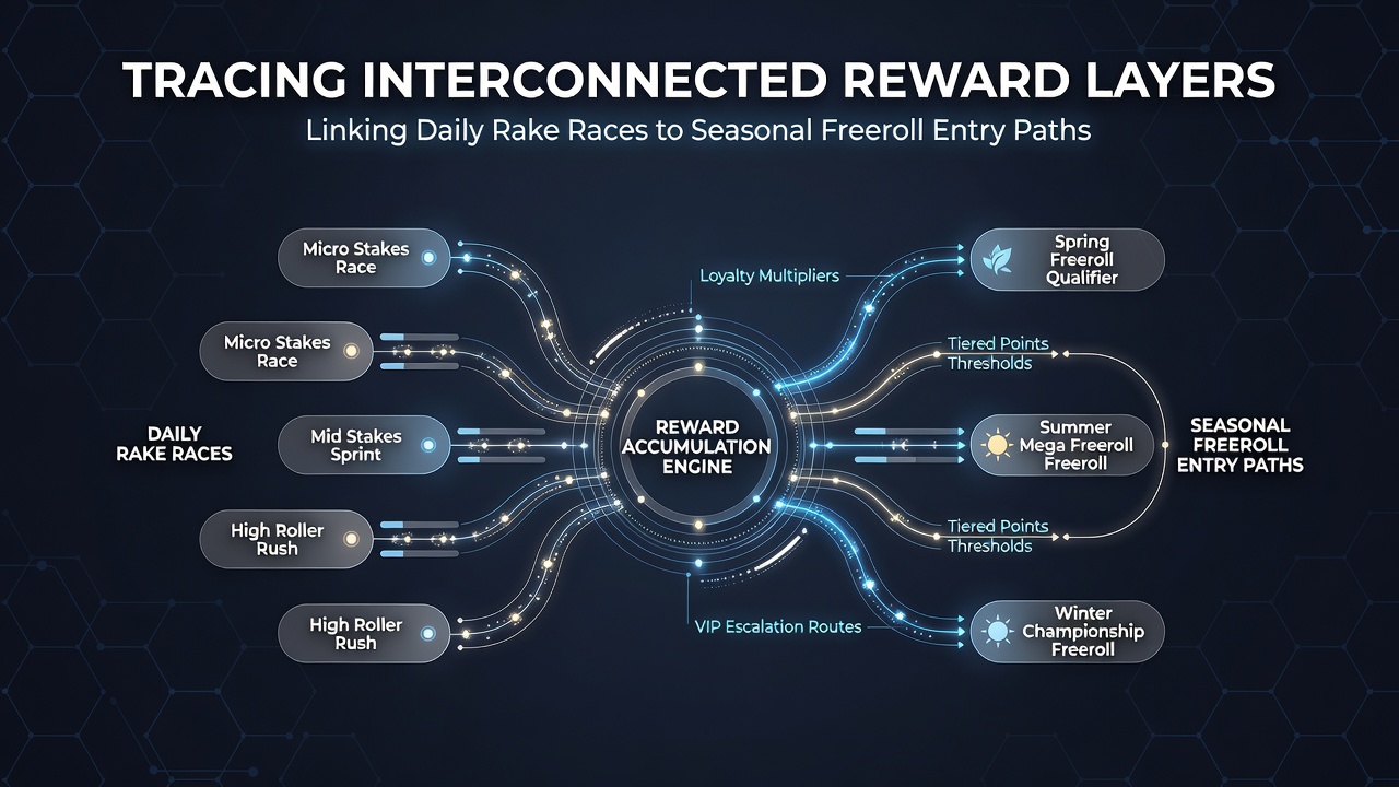 Illustration der Verknüpfung von Rake-Races und Freeroll-Eintritten