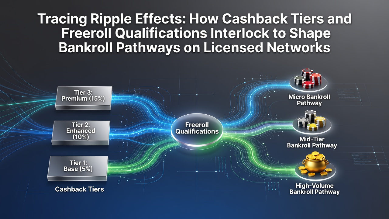 Darstellung der Vernetzung von Cashback-Stufen und Freeroll-Qualifikationen auf lizenzierten Poker-Plattformen